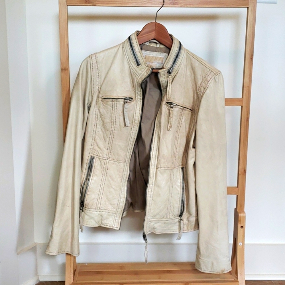 Distressed cream Michael kors leather jacket